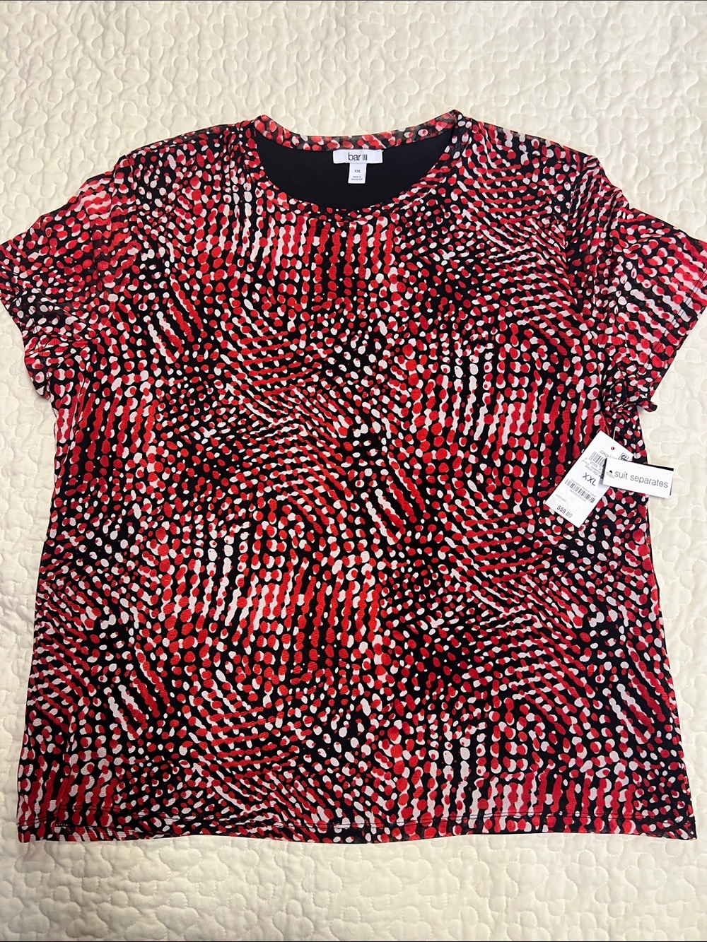 Bar III Red Black & White Swirl Dot Short Sleeve Tee Top